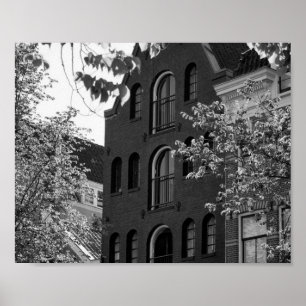 Poster Edifício histórico negro e branco em Amesterdã