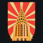 Poster Edifício Icônico Retro Art Deco American<br><div class="desc">Este design de deco de arte apresenta um retrorreflector alto com um fundo vermelho e branco de rajada atrás do prédio. #building #tower #retro #artdeco #american #iconic #structure #trendy #legal</div>