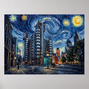 Poster Edifício Lloyd's e o Gherkin sob um Van Gogh