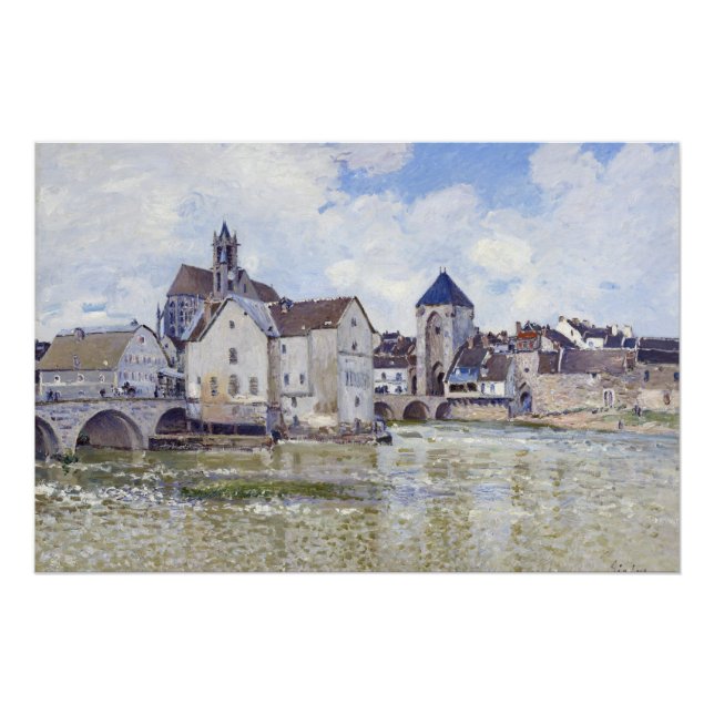 Póster Edifícios Alfred Sisley e pontes com água (Frente)