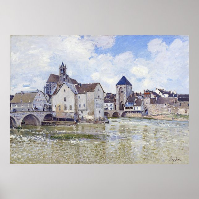 Poster Edifícios Alfred Sisley e pontes com água (Frente)