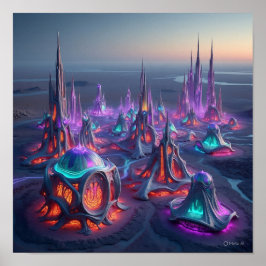 Poster Edifícios de cidades com Alienígena orgânica