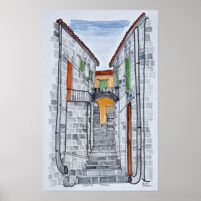 Póster Edifícios Granitos, Sartene | Córsega, França (Frente)