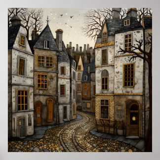 Poster Edifícios Russos da Rua Cobblestone Europeia