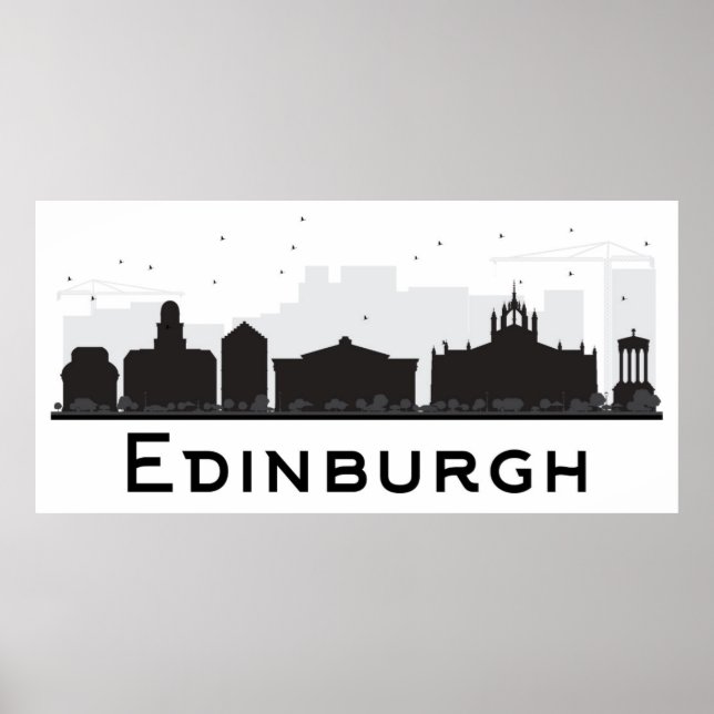 Poster Edimburgo Escócia | Linha do céu preto e branco (Frente)