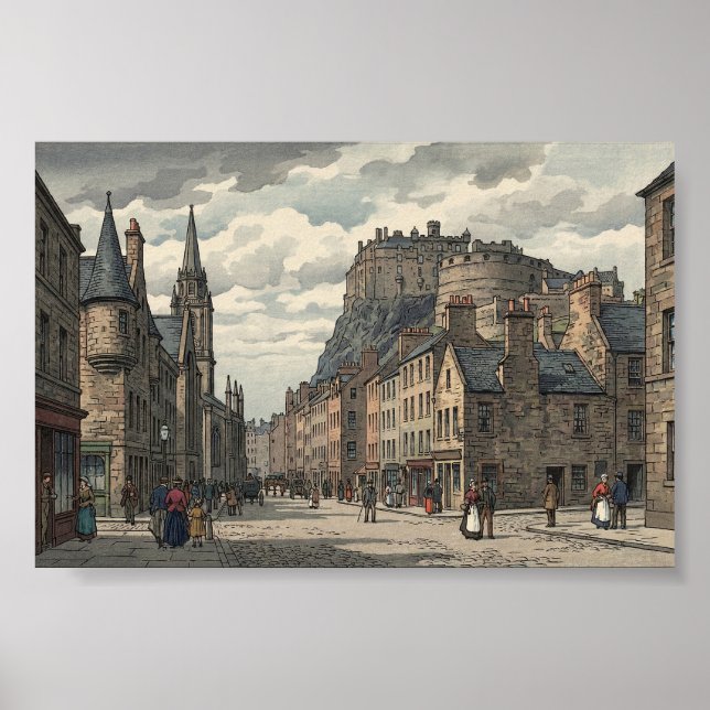 Poster Edinburgh Old Town Japanese Woodblock Print (Frente)