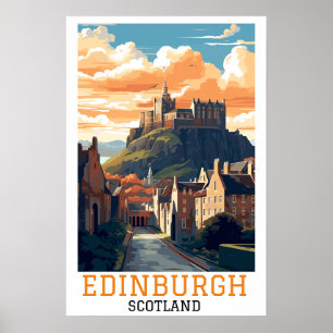 Poster Edinburgh Scotland Castle Retro Viagens vintage