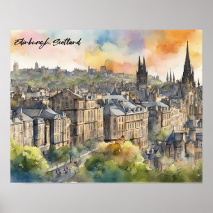 Poster Edinburgh Scotland Castle Watercolor Viagem