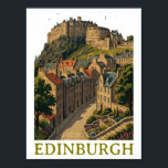 Poster Edinburgh Scotland Vintage Travel Iconic Castle<br><div class="desc">Celebrate the rugged beauty and historic grandeur of Scotland’s capital with this stunning vintage-style travel illustration on a poster. This artwork features the legendary Edinburgh Castle perched high upon Castle Rock, overlooking the atmospheric stone architecture and winding "closes" of the Old Town. Perfect for anyone who has fallen in love...</div>
