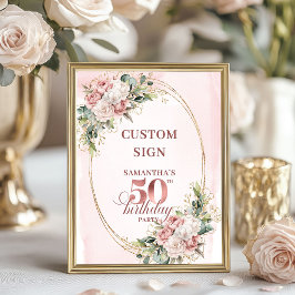 Poster Editable Blush Pink Greenery 50 Birthday Tabletop