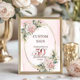 Poster Editable Garden Blush Greenery 50th Birthday Table