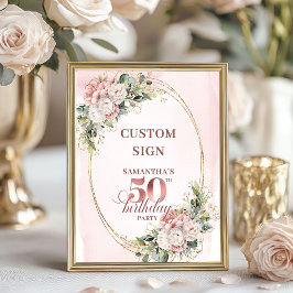 Poster Editable Minimal Blush Botanical 50 Birthday 8x10
