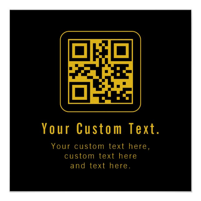 Póster Editable QR Code & Text Template | Black & Gold (Frente)