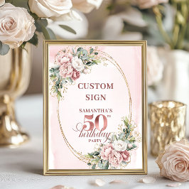 Poster Editable Soft Blush Botanical 50th Birthday 8x10 