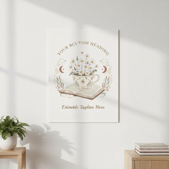 Poster Editable Vintage Chamomile Flowers Illustration (Elegant Teacup Flowers Poster)