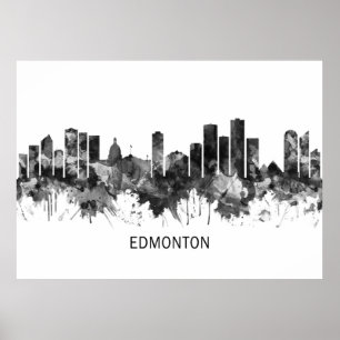 Poster Edmonton Canada Skyline BW