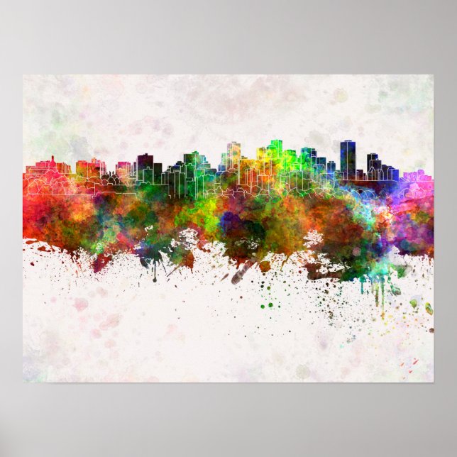 Poster Edmonton skyline in watercolor background (Frente)