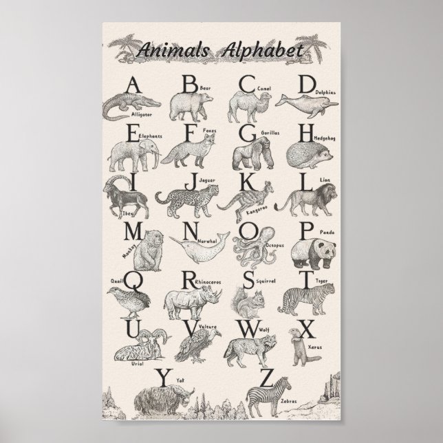Poster Educação por alfabeto animal (Frente)