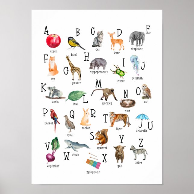 Poster educacional Cute Alphabet ABC (Frente)