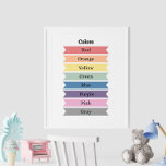 Poster educacional para crianças<br><div class="desc">Melhore o ambiente de aprendizagem do seu filho com o "Learning Colors' Educational Poster." Este poster brilhante e envolvente apresenta uma gama vibrante de cores, cada uma claramente rotulada com o seu nome, concebida para cativar e educar as mentes jovens. O design alegre e as cores ousadas fazem dele uma...</div>