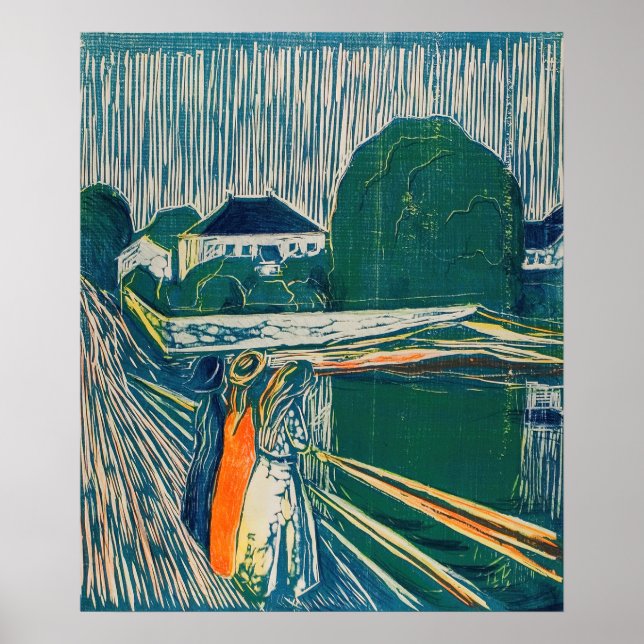 Poster Edvard Munch - As Meninas na Ponte, Lithógrafo (Frente)
