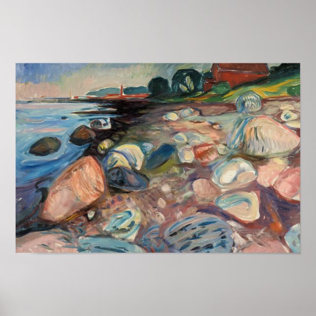 Poster Edvard Munch - Shore com Casa Vermelha (Frente)