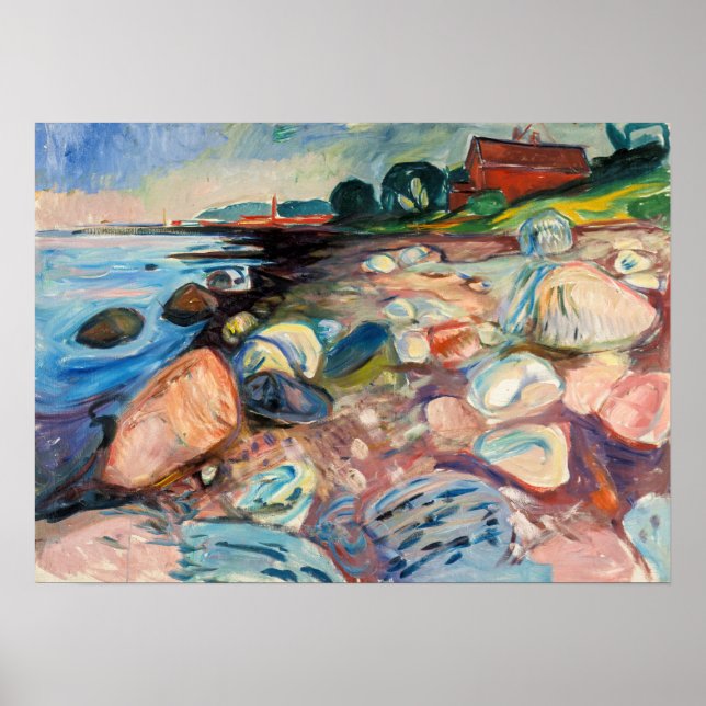 Poster Edvard Munch - Shore com Casa Vermelha (Frente)
