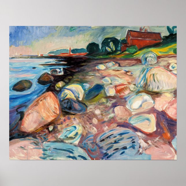 Poster Edvard Munch - Shore com Casa Vermelha (Frente)