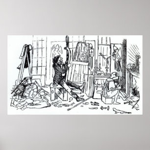 Poster Edward Burne-Jones no trabalho em seu estúdio