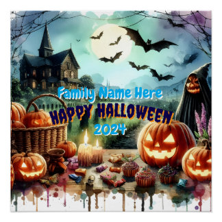 Póster Eerie Halloween Night Watercolor