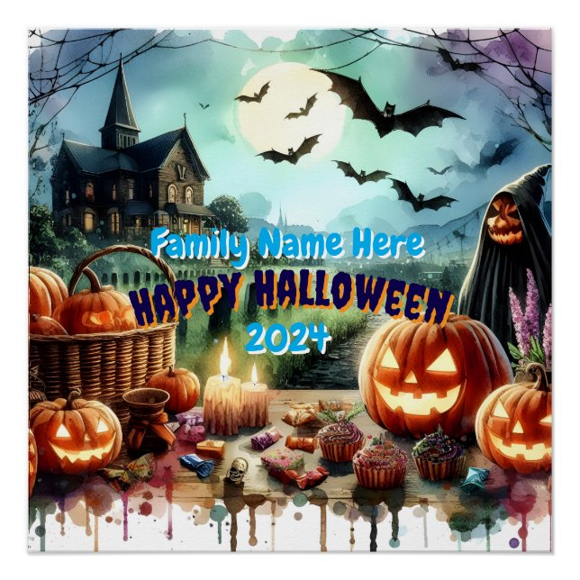 Póster Eerie Halloween Night Watercolor (Frente)