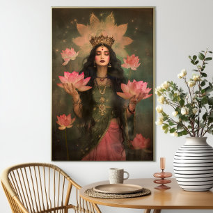 Poster Eethal Lakshmi Pink Lotus Goddese Art