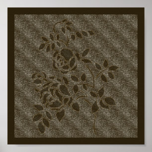 Póster Efeito Marrom Rosas De Estêncil Castanho Floral