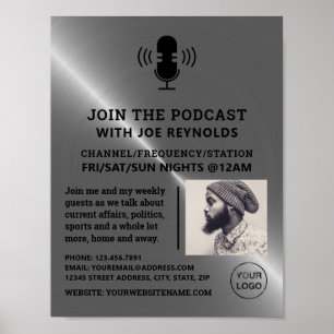 Poster Efeito Silver Metal, Podcaster, Podcast