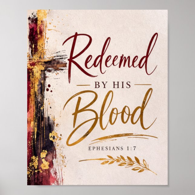 Poster Efésios 1:7 Redimido Pelo Seu Sangue Cristão (Frente)