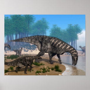 Poster Efetivo de dinossauros Iguanodon na costa
