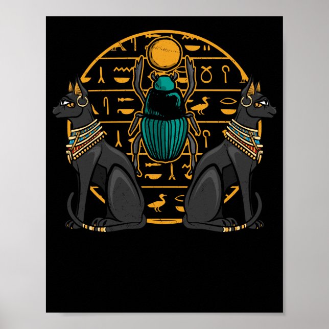 Poster Egípcio Bastet Cat Scarab História do Egito (Frente)
