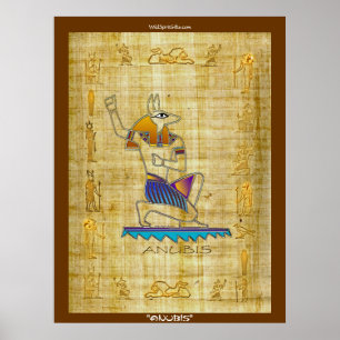 Poster egípcio da arte no papiro do deus "ANUBIS"