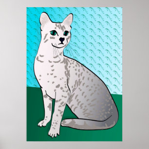 Póster Egípcio Mau Cat - fundo aqua