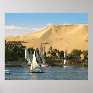Póster Egito, Aswan, Nilo River, embarcações de navegação