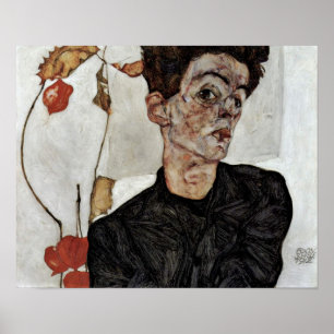 Póster Egon Schiele - auto-retrato com lanterna da fruta