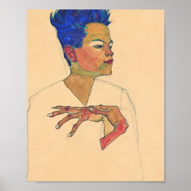 Poster Egon Schiele Autoretrato Com Mãos No Peito (Frente)