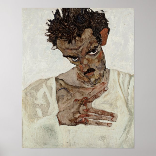 Poster Egon Schiele autorretrato com cabeça baixa (Frente)