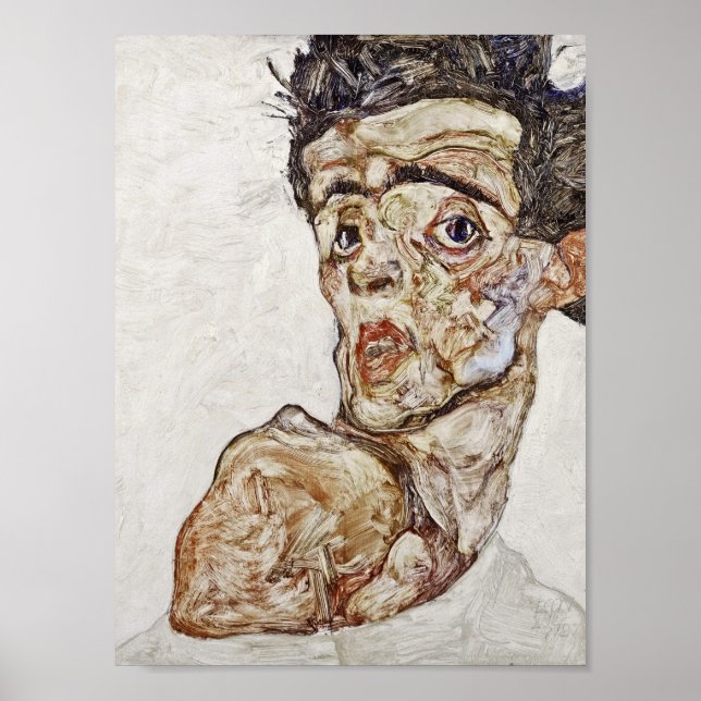Poster Egon Schiele - Autorretrato com Ombro Levantado (Frente)