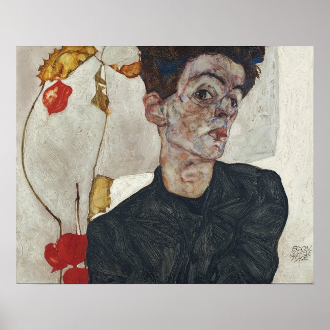 Poster Egon Schiele Autorretrato com Physalis (Frente)