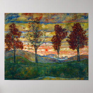 Poster Egon Schiele Four Trees Tree Nature Park Fall