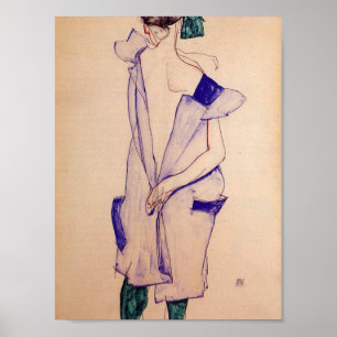 Poster Egon Schiele - menina estando em um vestido azul
