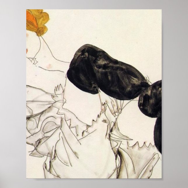 Poster Egon Schiele - Mulher Em Penas Negras (Frente)