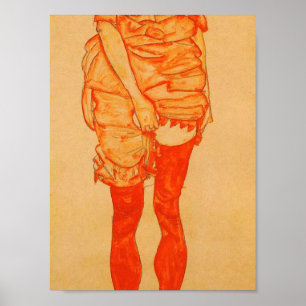 Poster Egon Schiele - mulher estando no vermelho 1913