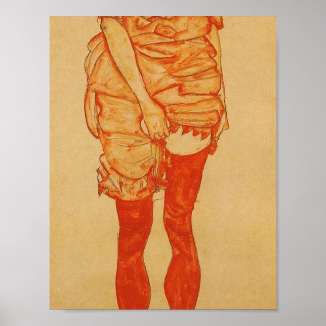 Poster Egon Schiele - Mulher Permanente Em Vermelho (Frente)